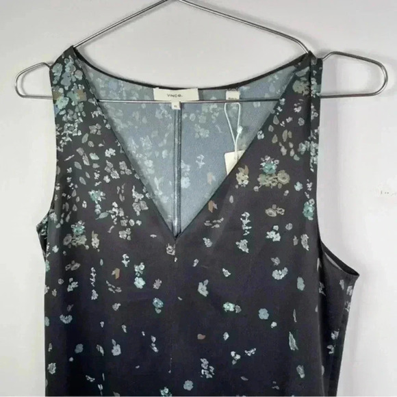 Vince Black Floral Asymmetrical Shift Midi Dress‎ - Picture 4 of 8